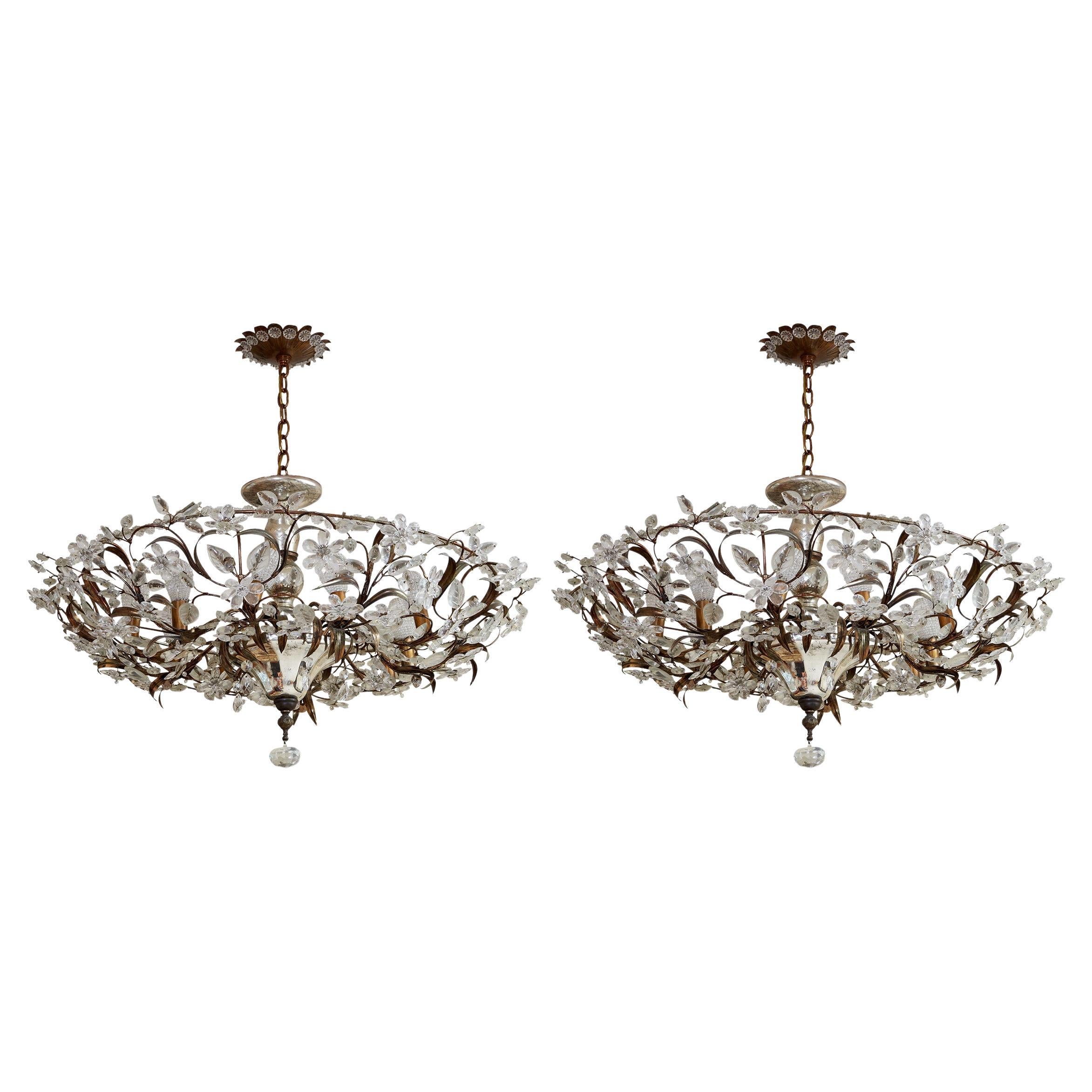 Important Pair of French Art Deco Ceiling Lights, by Maison Baguès