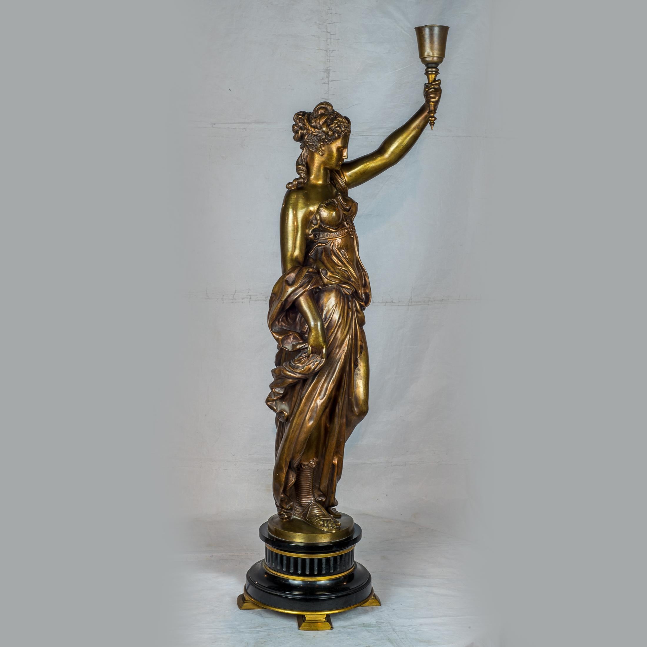 19th Century Important Pair of French Patinated Bronze Torchères by Mathurin Moreau For Sale