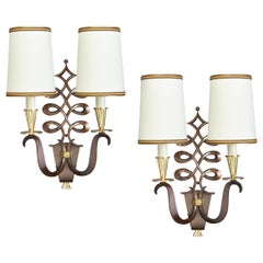 Important Pair of Genet & Michon Bronze Sconces, France, 1950s