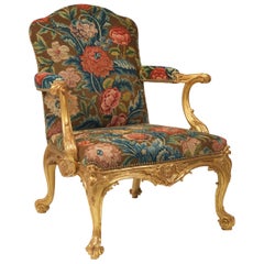 Important Pair of George II Giltwood Armchairs, circa 1755