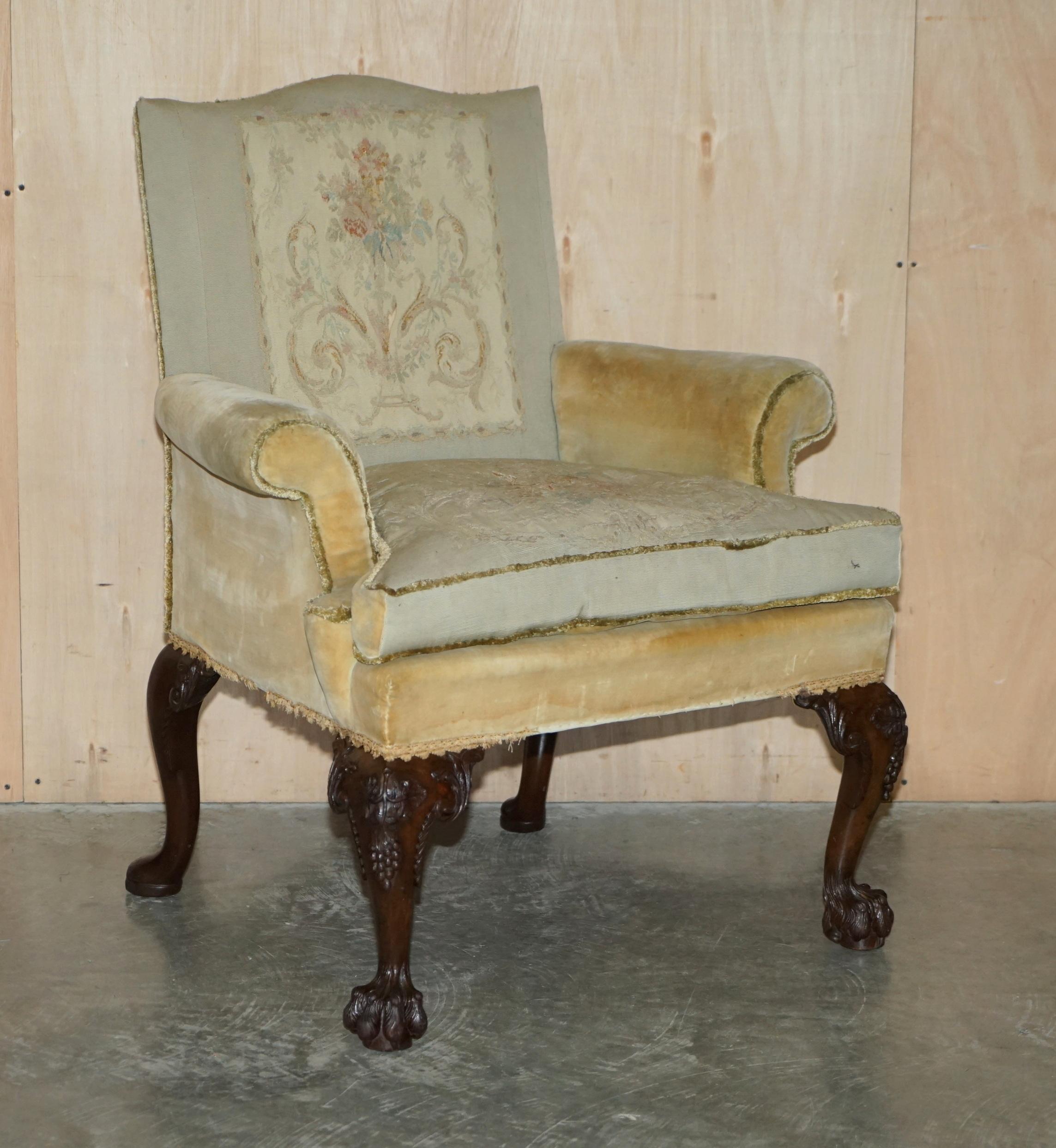George III IMPORTANT PAIR OF GEORGE III HAND CARVED CIRCA 1780 ANTIQUE LIONS PAW ARMCHAIRs For Sale