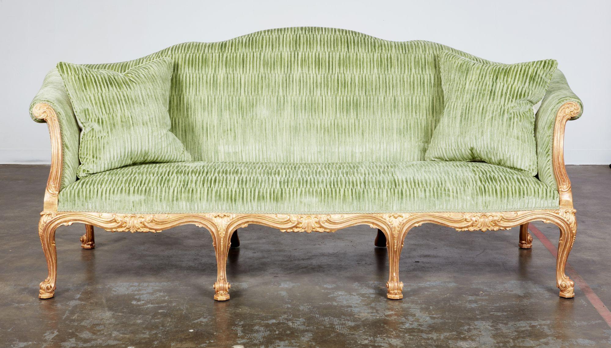 English Important Pair of Georgian Giltwood Sofas Attributed to John Cobb
