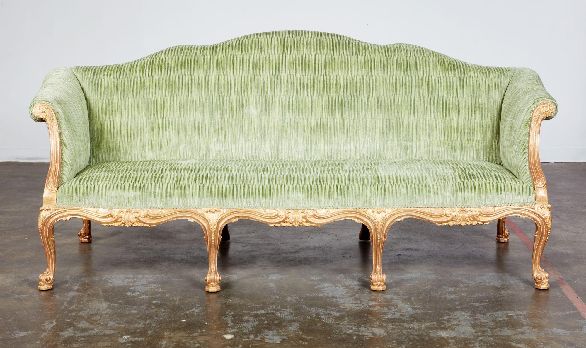 Mid-18th Century Important Pair of Georgian Giltwood Sofas Attributed to John Cobb
