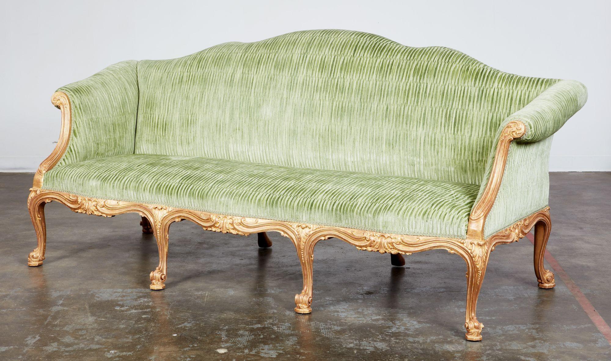 Important Pair of Georgian Giltwood Sofas Attributed to John Cobb 1