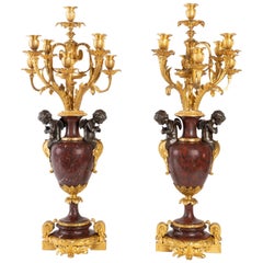 Important Pair of Gold and Silver Bronze Candelabra