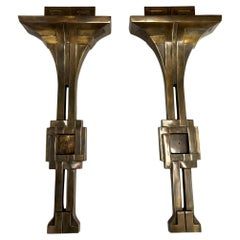 Importante coppia di lampade da parete in stile Deco italiano in bronzo di Banci