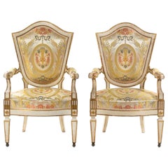 Important Pair of Italian Painted Fauteuils Florence, 18th Century