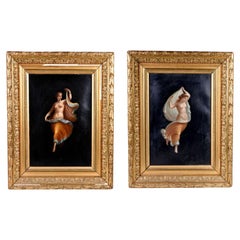 Important Pair of Italian School Paintings "Night and Day" 19th Century