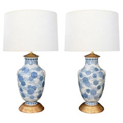 Important Pair of Japanese Meiji Period Blue & White Vases Now Mounted as Lamps