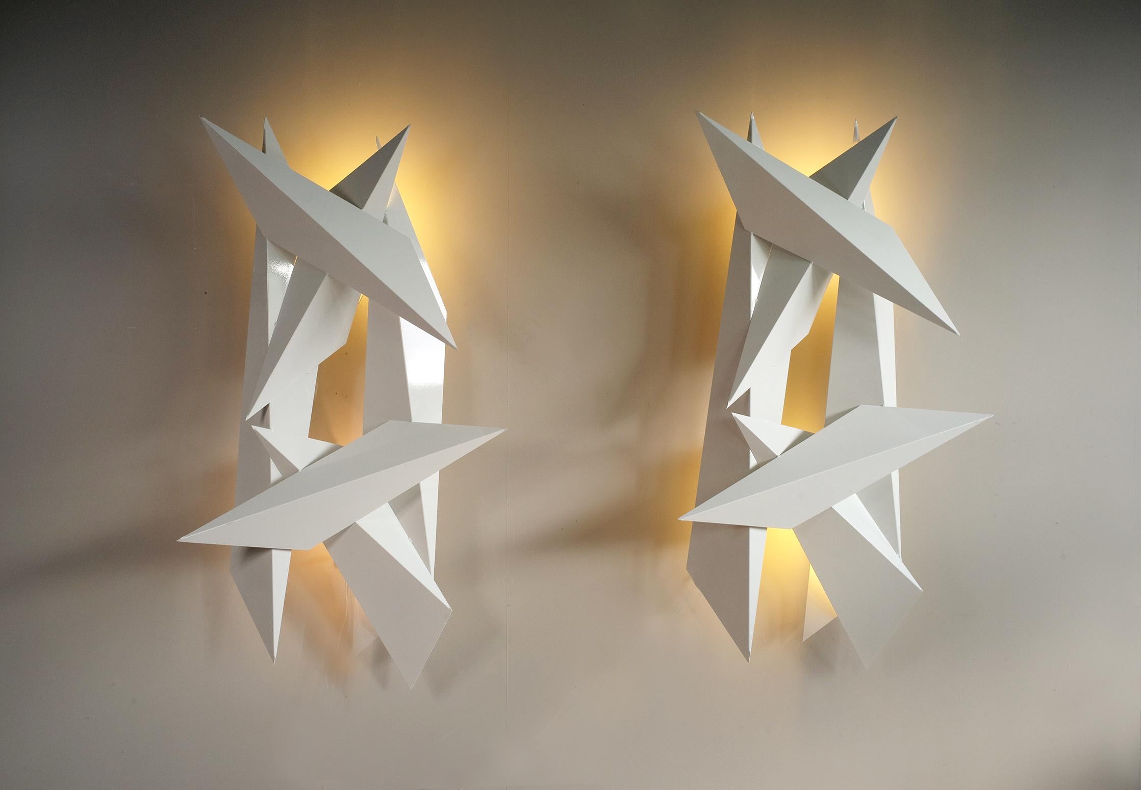 Modern Important Pair of Lacquered Metal Sconces, France, 2000 For Sale