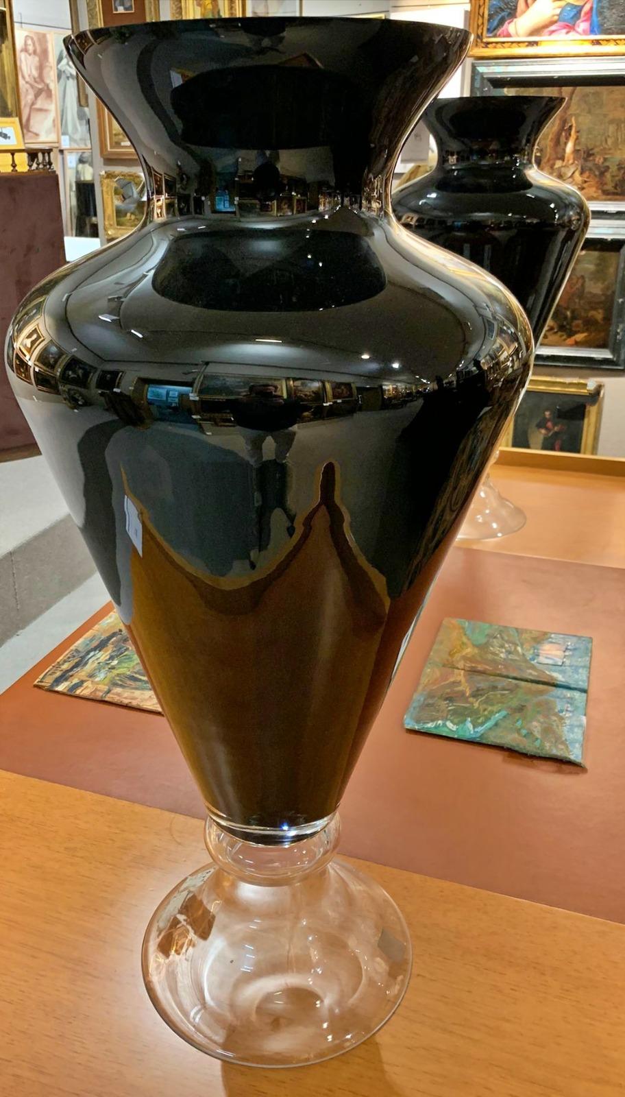 Modern Important Pair of Large Italian Vases Crystal 20th Century