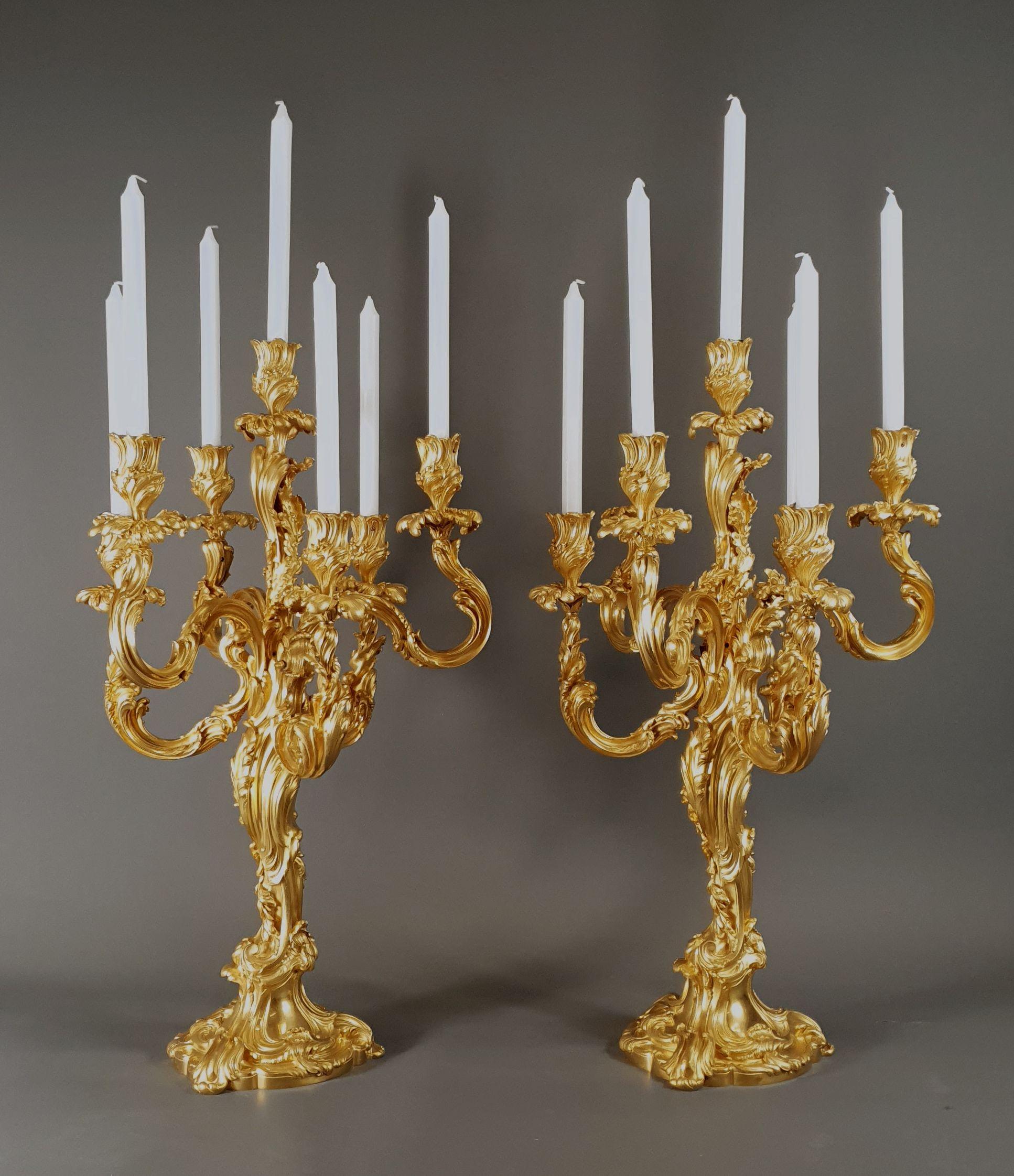 Important Pair of Louis XV Rocaille Candelabras Stamped Millet in Paris For Sale 3