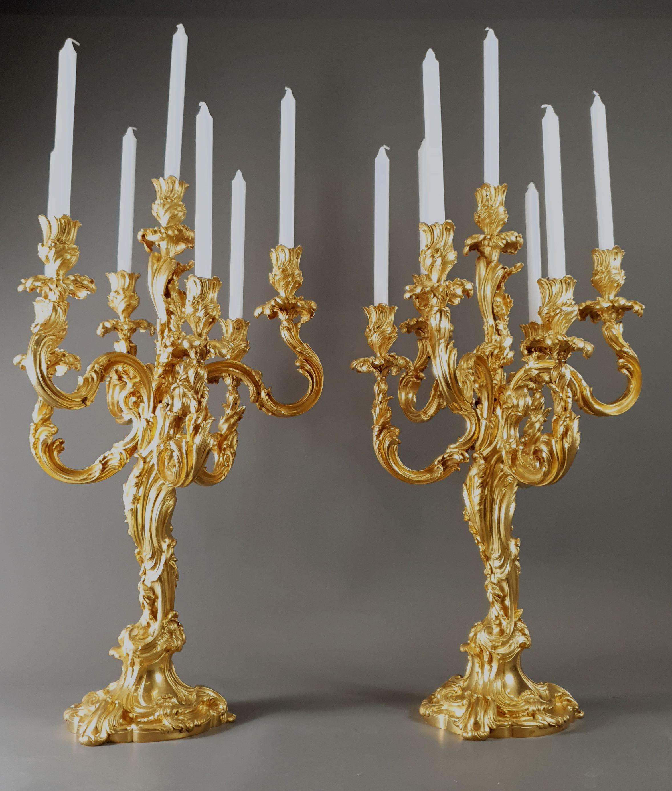 19th Century Important Pair of Louis XV Rocaille Candelabras Stamped Millet in Paris For Sale