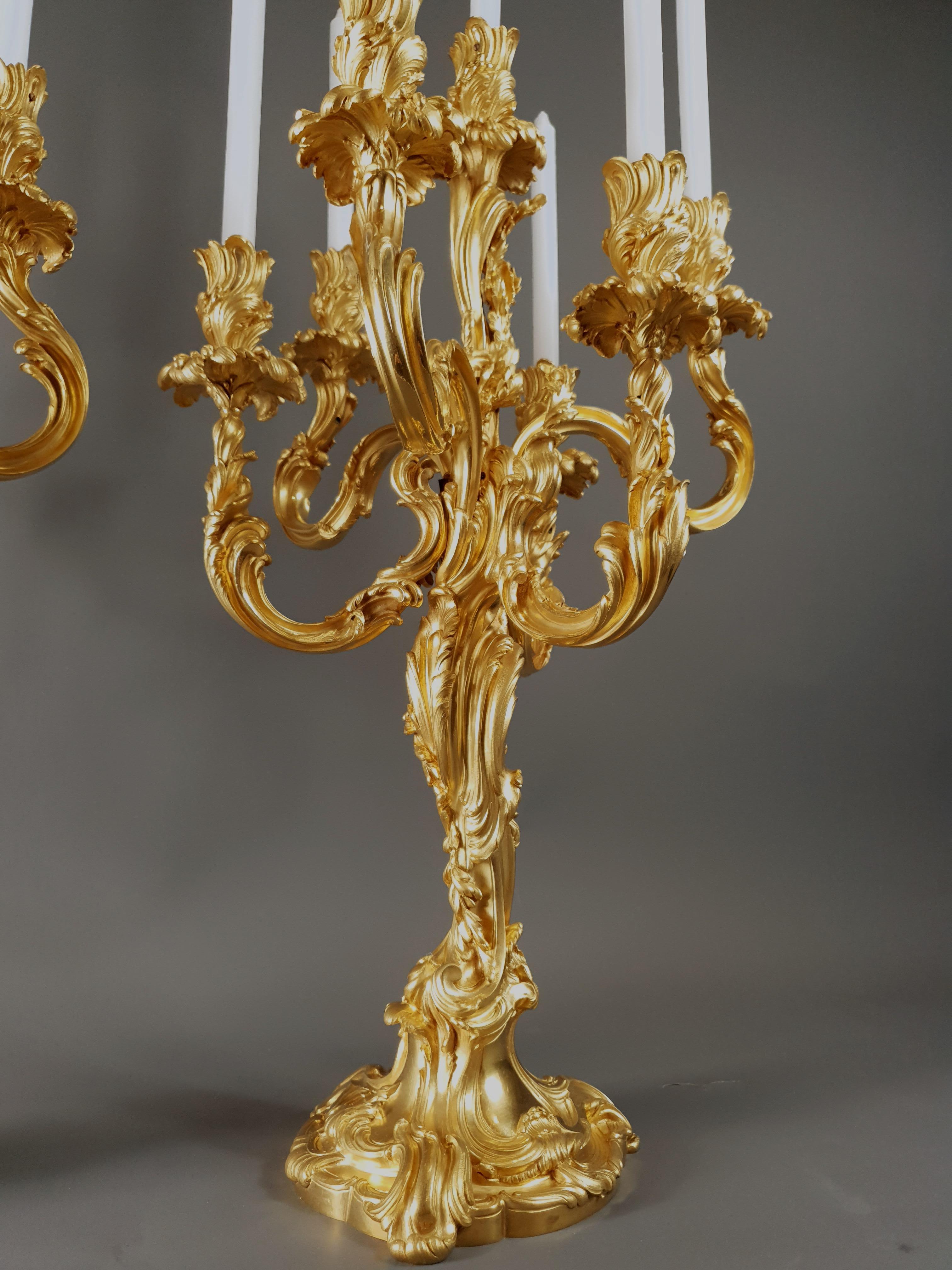 Ormolu Important Pair of Louis XV Rocaille Candelabras Stamped Millet in Paris For Sale