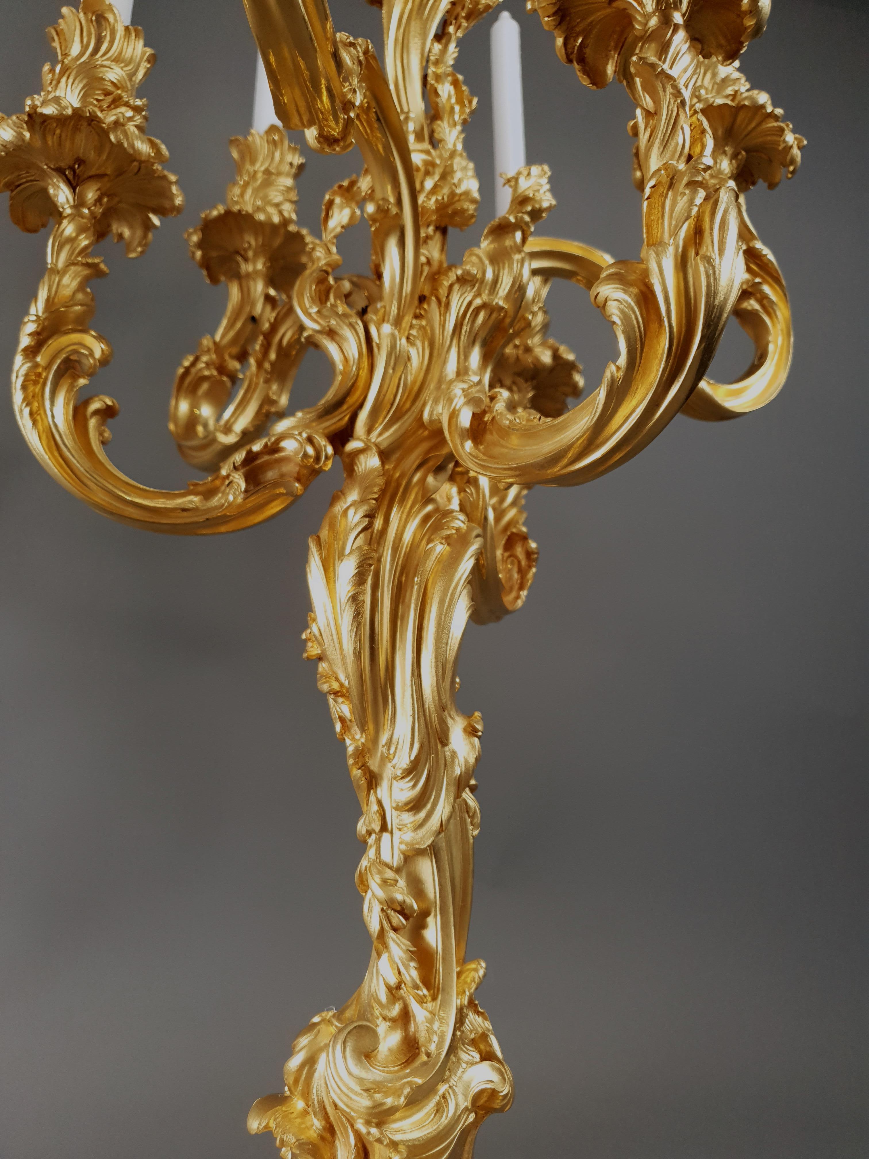 Important Pair of Louis XV Rocaille Candelabras Stamped Millet in Paris 2