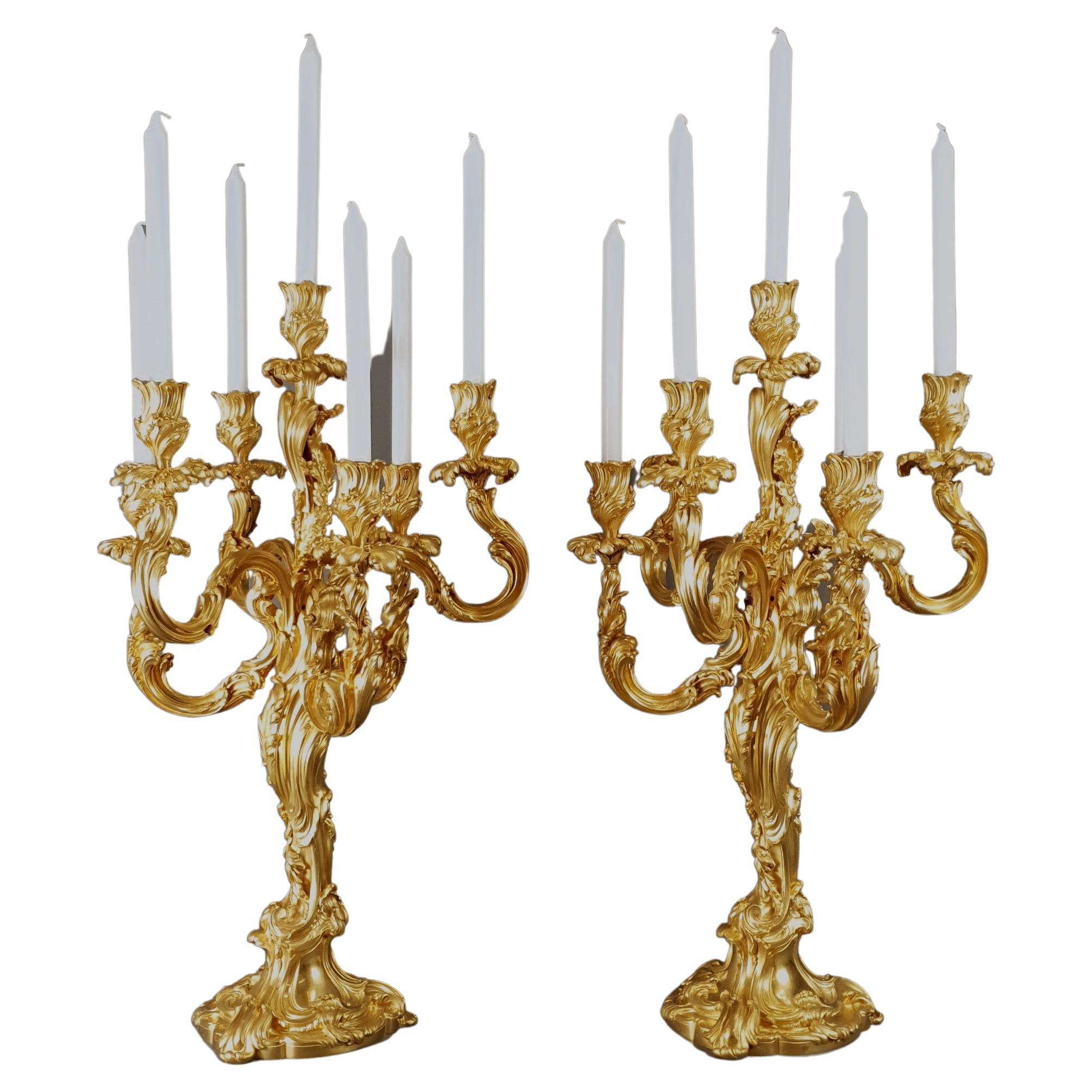 Important Pair of Louis XV Rocaille Candelabras Stamped Millet in Paris For Sale
