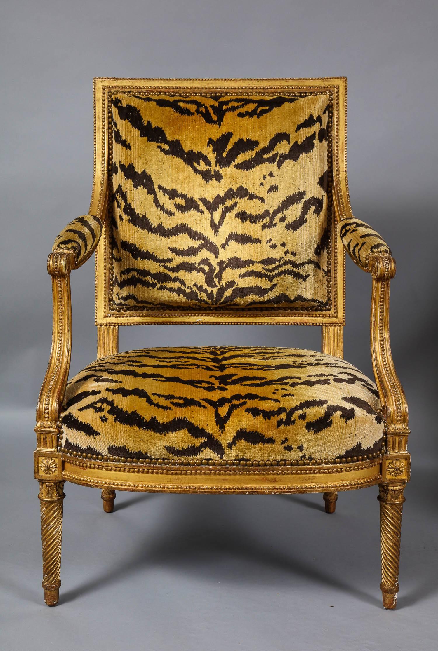 Important Pair of Louis XVI Giltwood Chairs by Jacob In Excellent Condition In Greenwich, CT