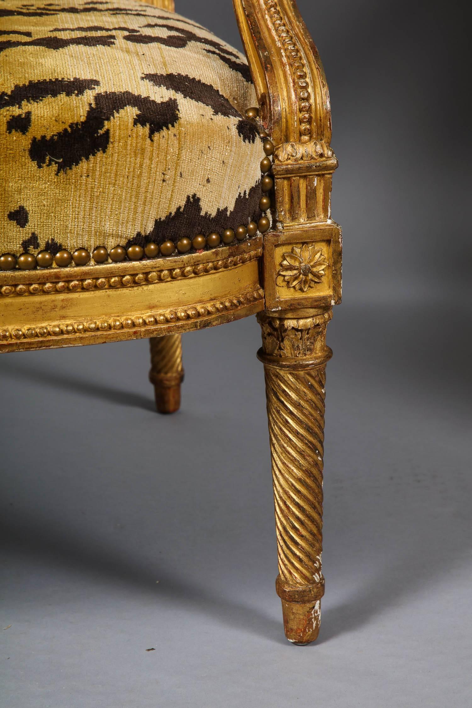 Late 18th Century Important Pair of Louis XVI Giltwood Chairs by Jacob