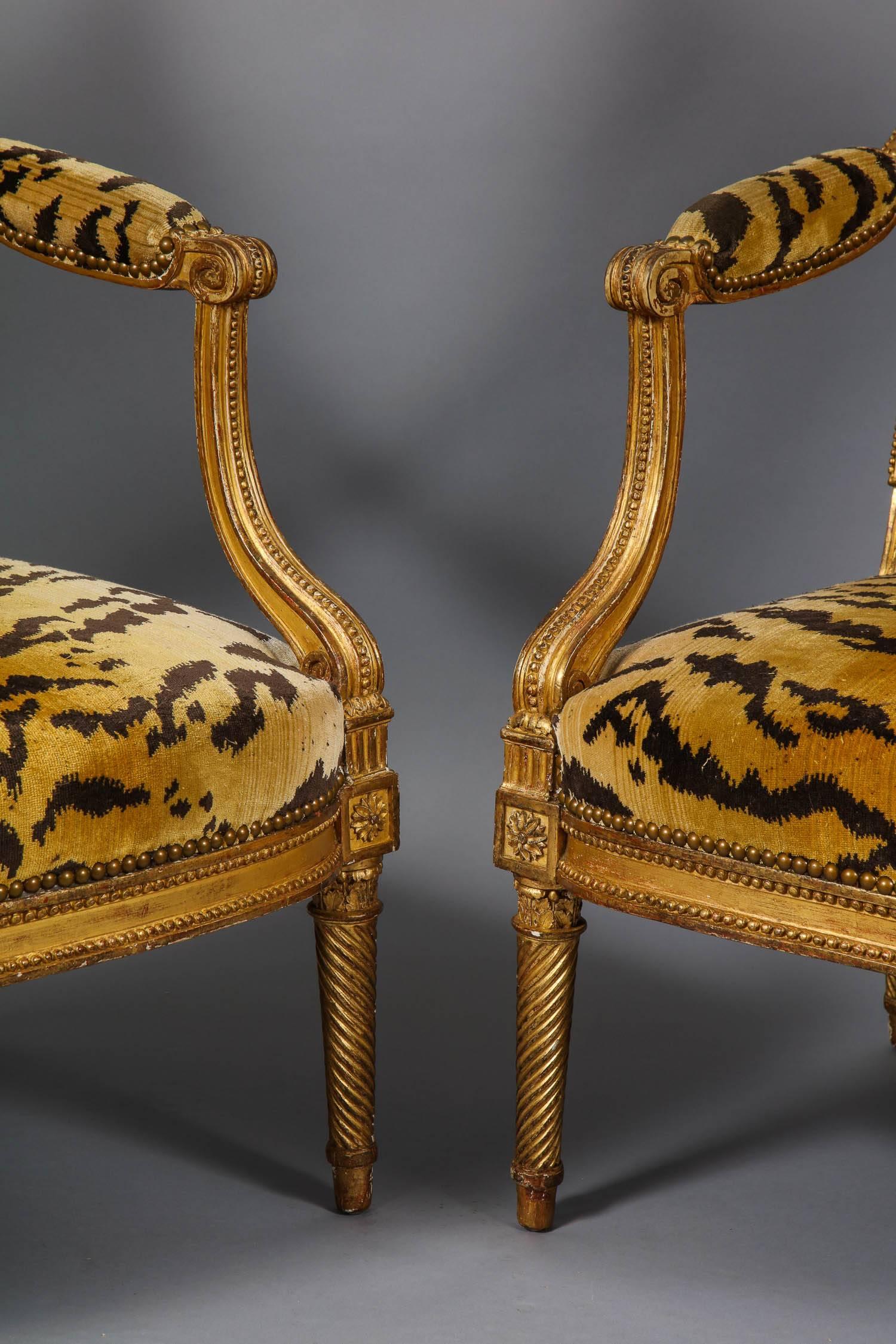 Important Pair of Louis XVI Giltwood Chairs by Jacob 2