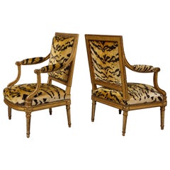 Antique Important Pair of Louis XVI Giltwood Chairs by Jacob