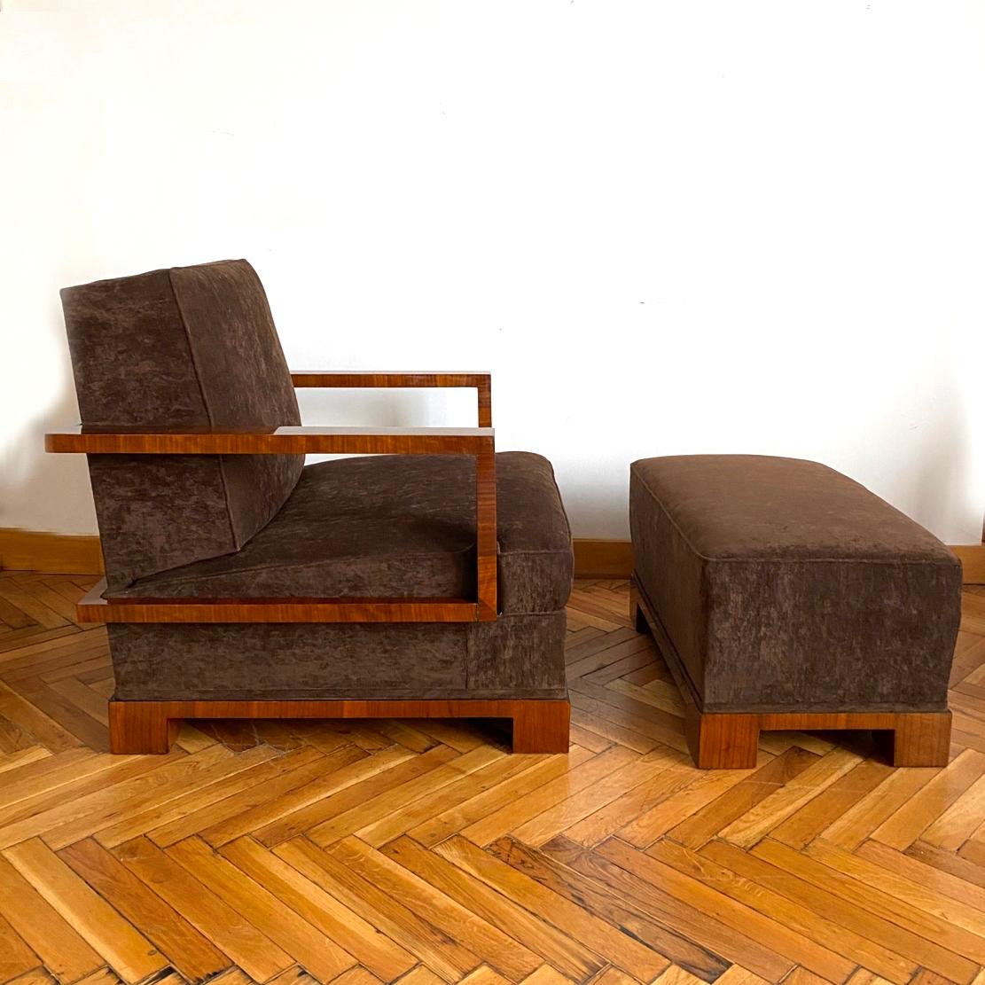 Art Deco Important Pair of Lounge Chairs and Ottomans by Osvaldo Borsani Italy, 1930