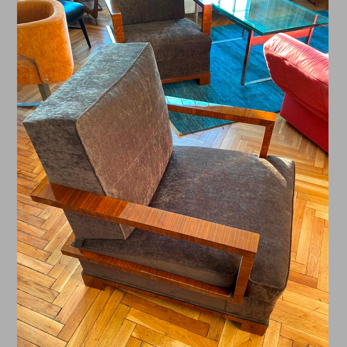 Important Pair of Lounge Chairs and Ottomans by Osvaldo Borsani Italy, 1930 In Excellent Condition In Rome, IT