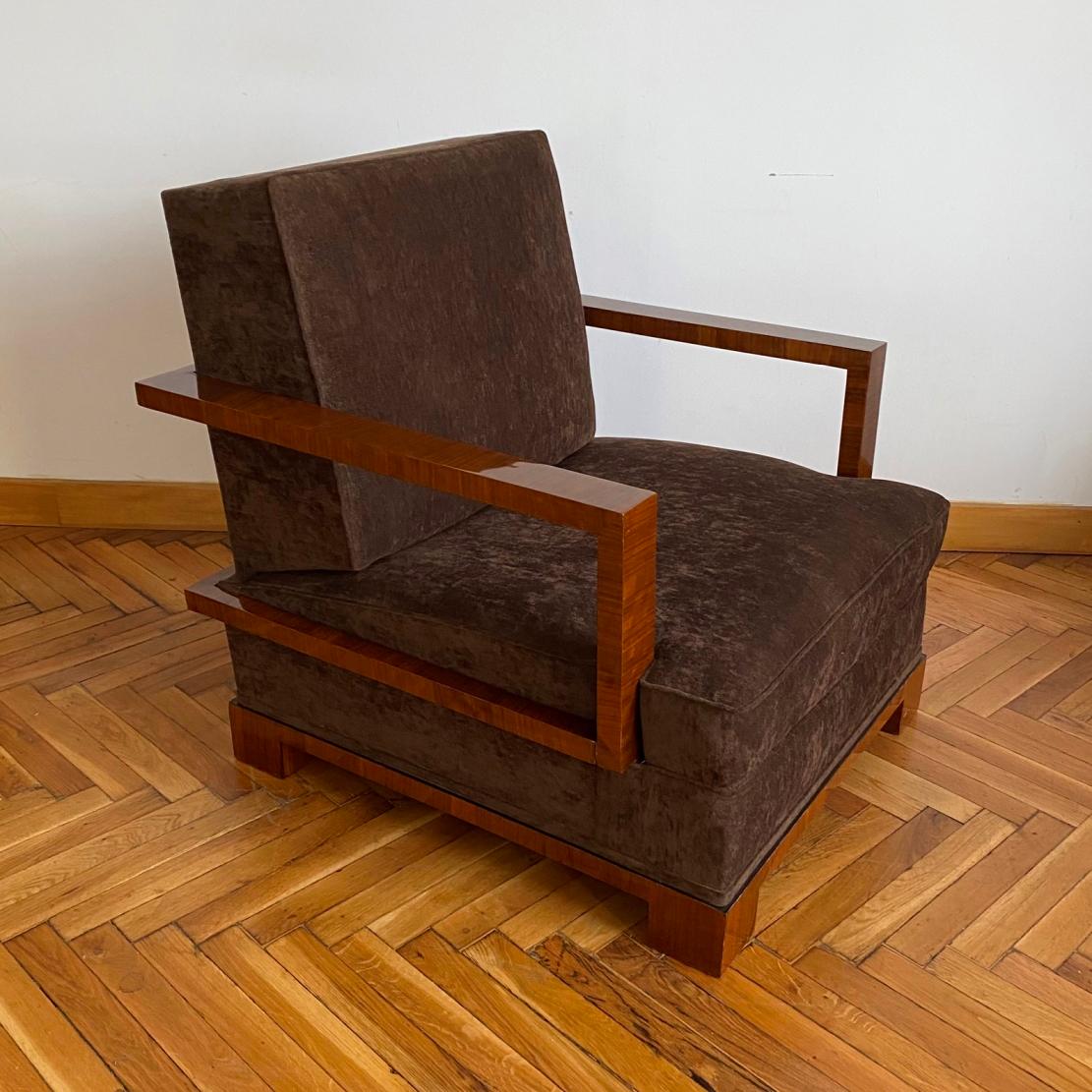Wood Important Pair of Lounge Chairs and Ottomans by Osvaldo Borsani Italy, 1930