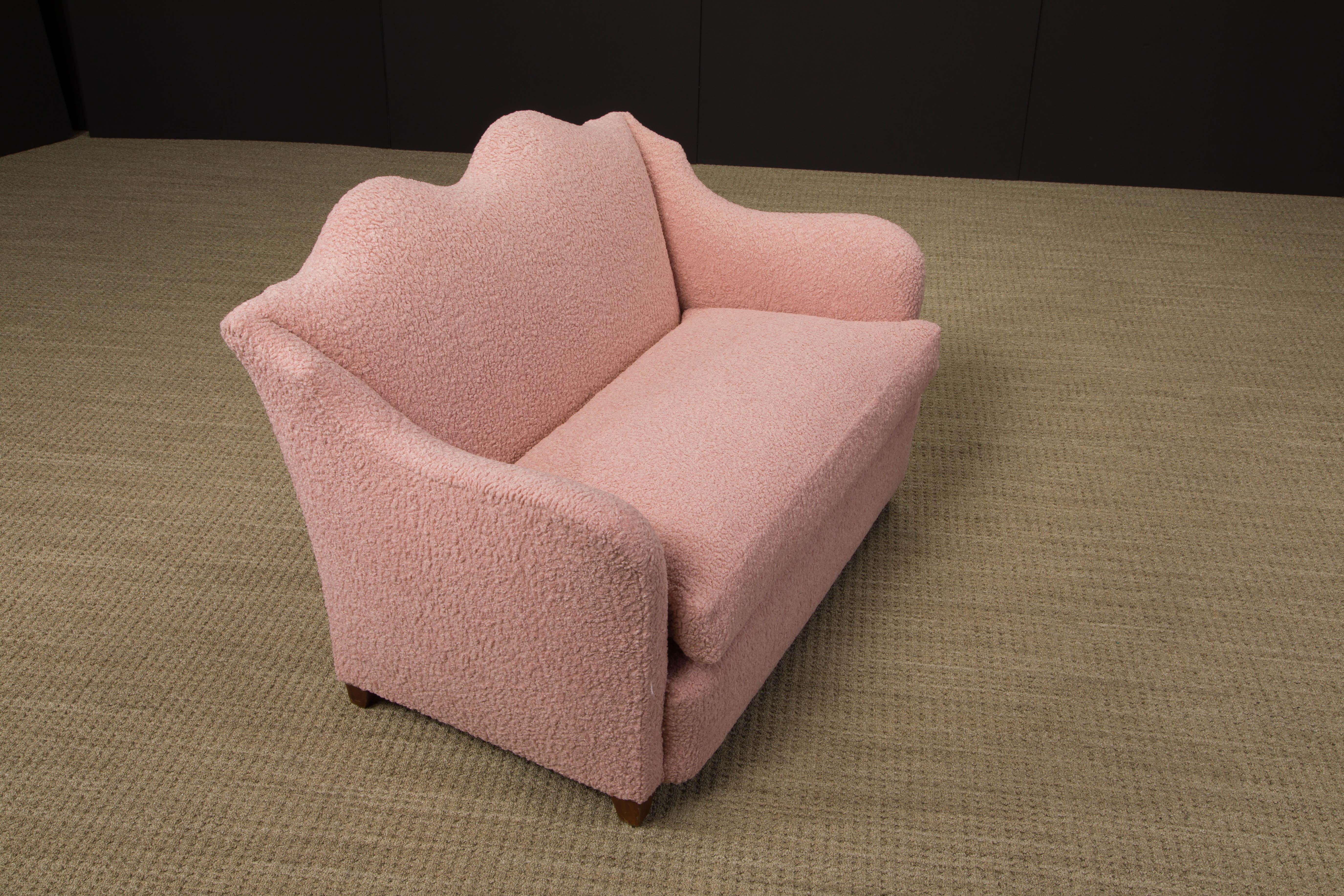 Important Pair of Maison Jansen Loveseats in Pink Bouclé, c. 1930s, Signed 3