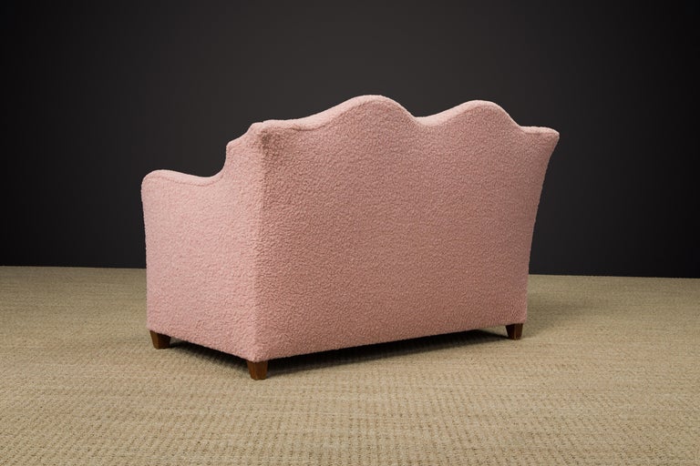 Important Pair of Maison Jansen Loveseats in Pink Bouclé, c. 1930s, Signed  For Sale 8