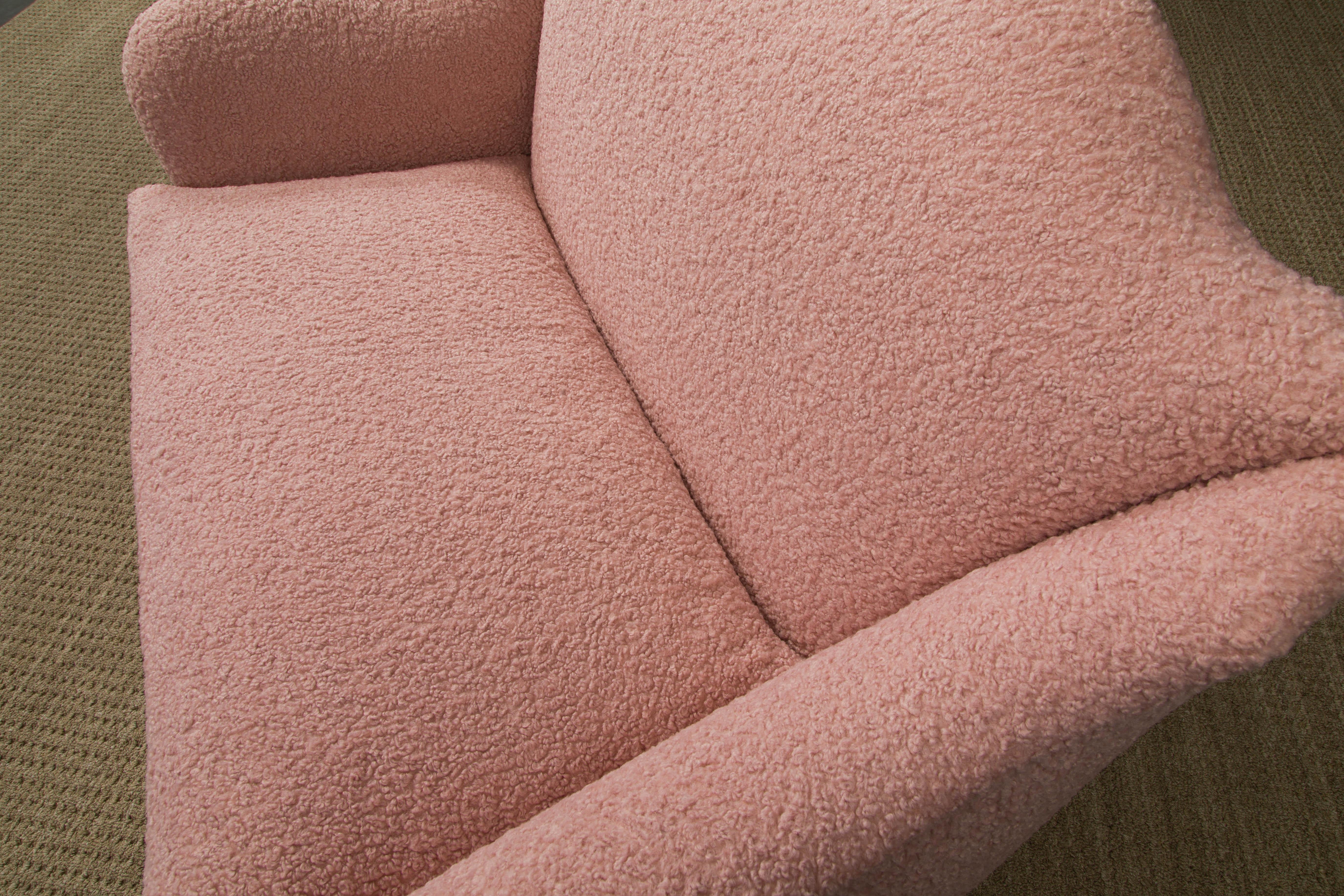 Important Pair of Maison Jansen Loveseats in Pink Bouclé, c. 1930s, Signed 8