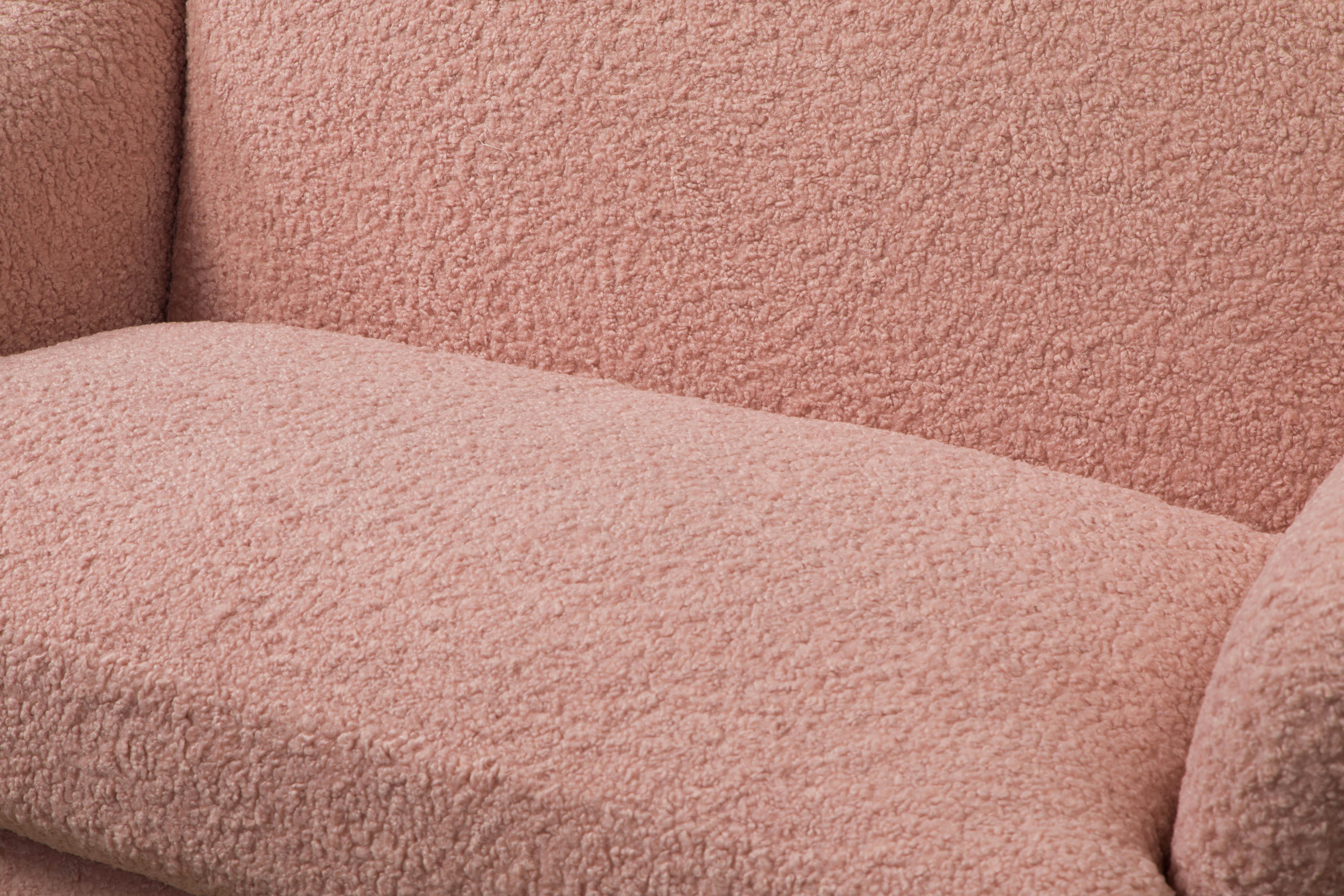 Important Pair of Maison Jansen Loveseats in Pink Bouclé, c. 1930s, Signed 9