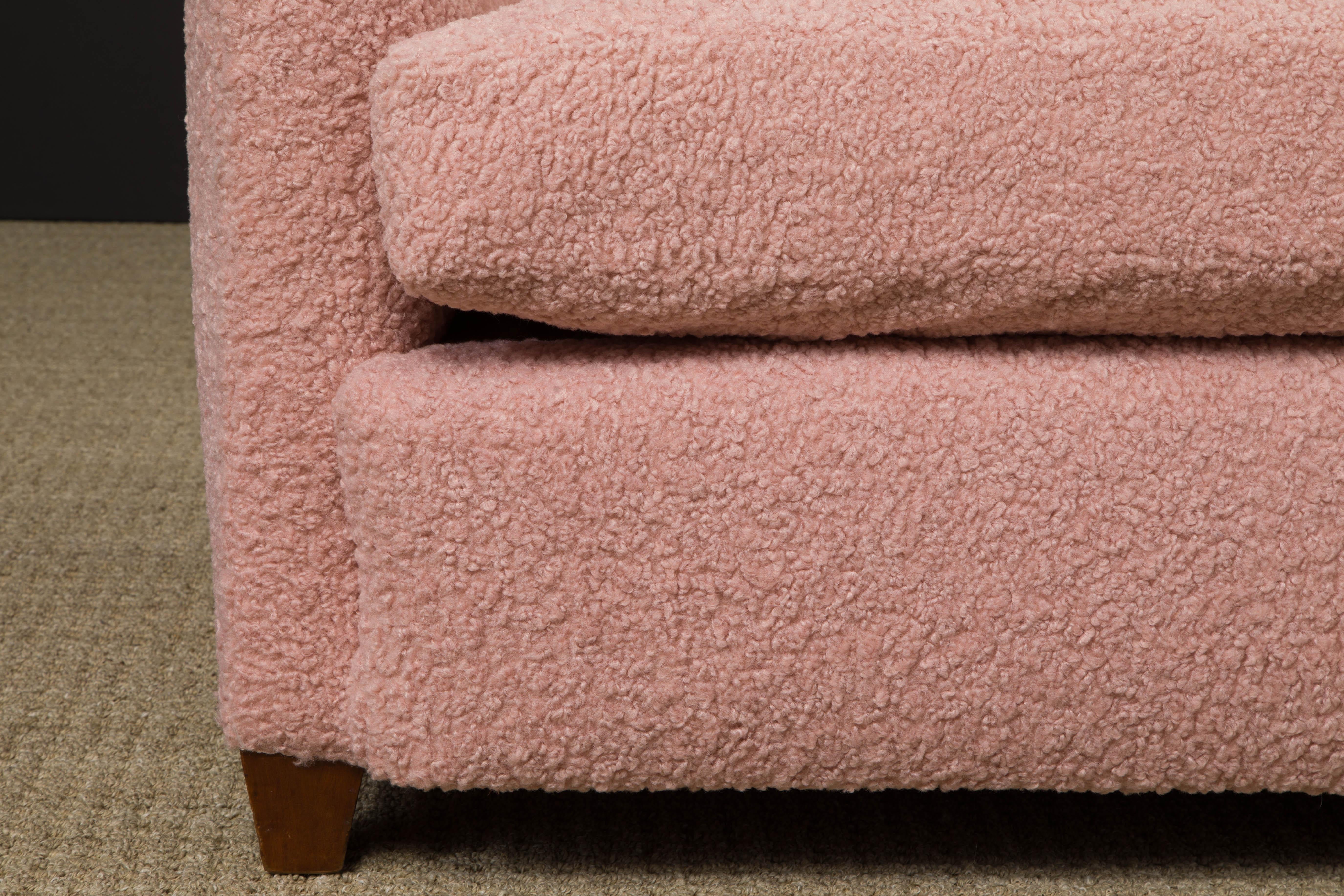 Important Pair of Maison Jansen Loveseats in Pink Bouclé, c. 1930s, Signed 10
