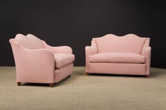 Important Pair of Maison Jansen Loveseats in Pink Bouclé, c. 1930s, Signed