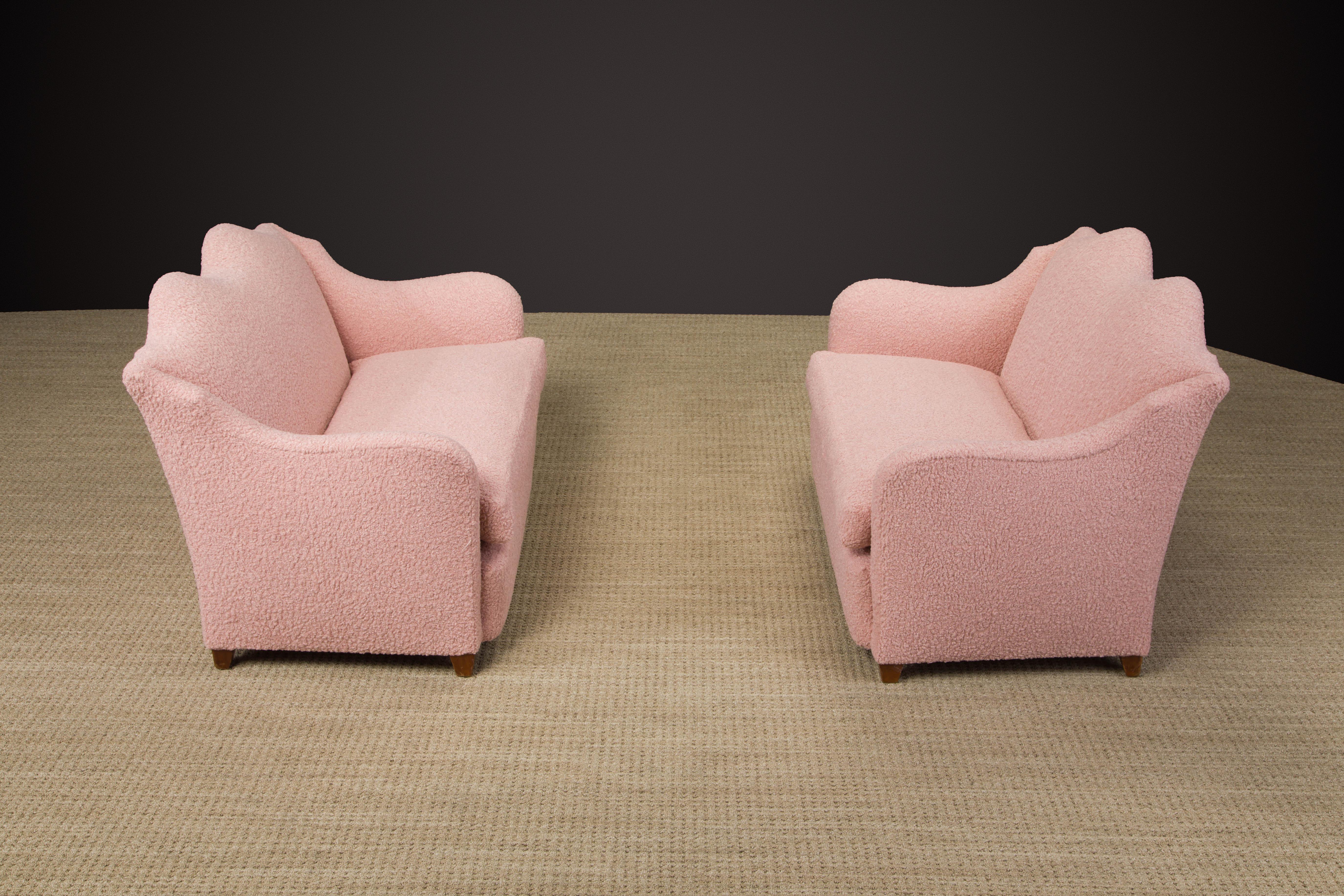 Important Pair of Maison Jansen Loveseats in Pink Bouclé, c. 1930s, Signed In Excellent Condition In Los Angeles, CA