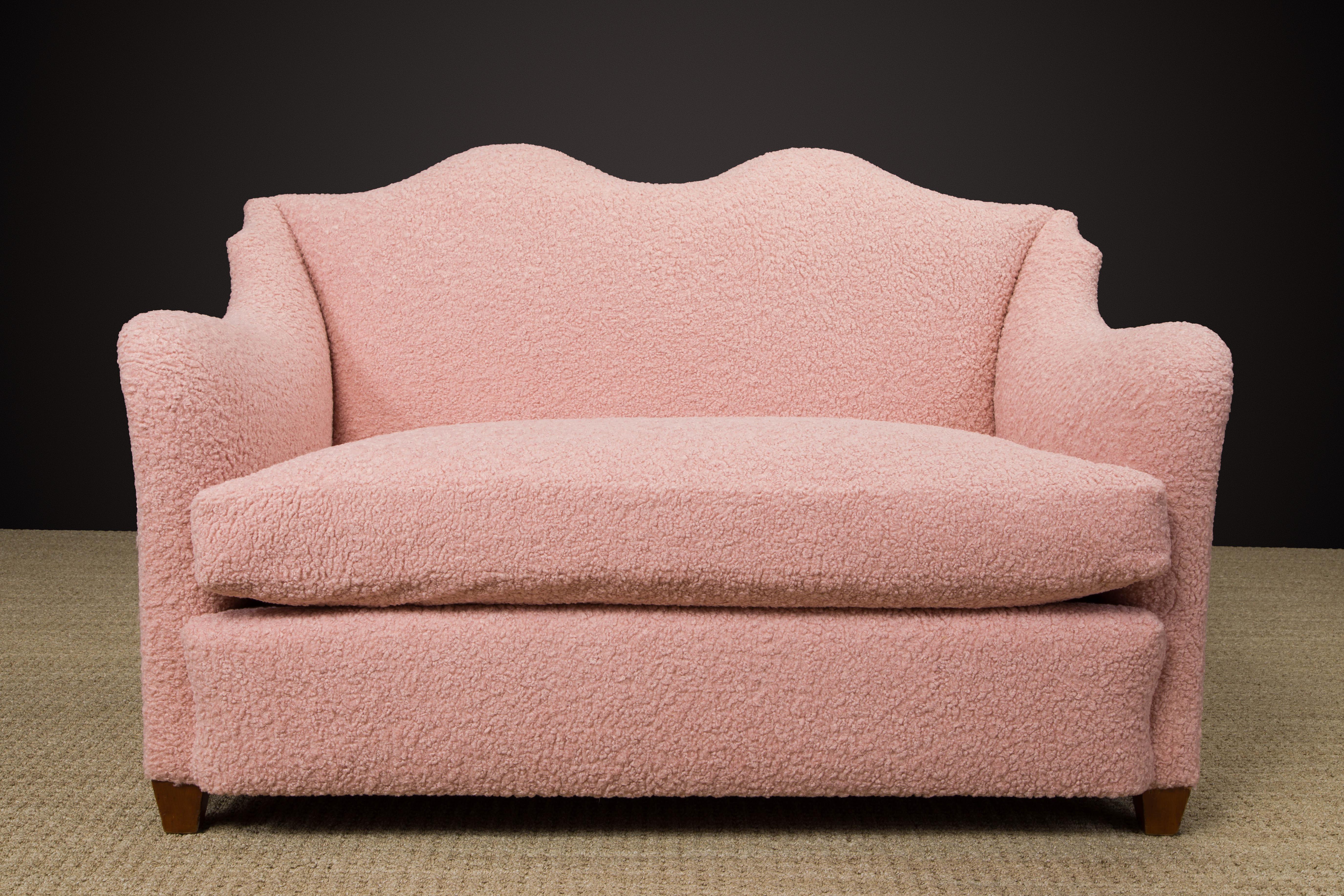 Mid-20th Century Important Pair of Maison Jansen Loveseats in Pink Bouclé, c. 1930s, Signed