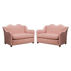 Important Pair of Maison Jansen Loveseats in Pink Bouclé, c. 1930s, Signed