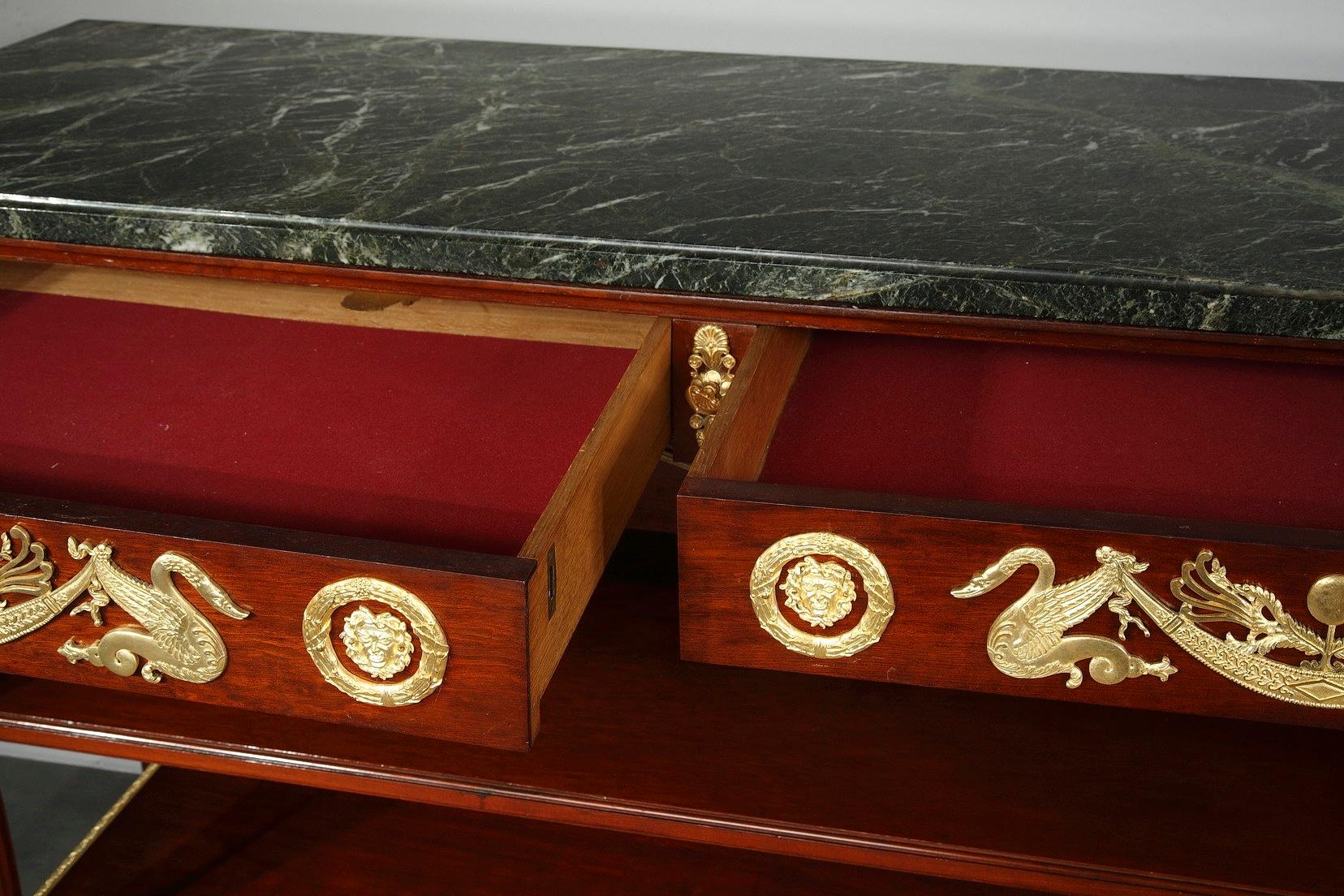 Important Pair of Marble-Topped Console Tables in Return from Egypt Style 5