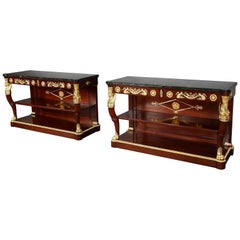Important Pair of Marble-Topped Console Tables in Return from Egypt Style
