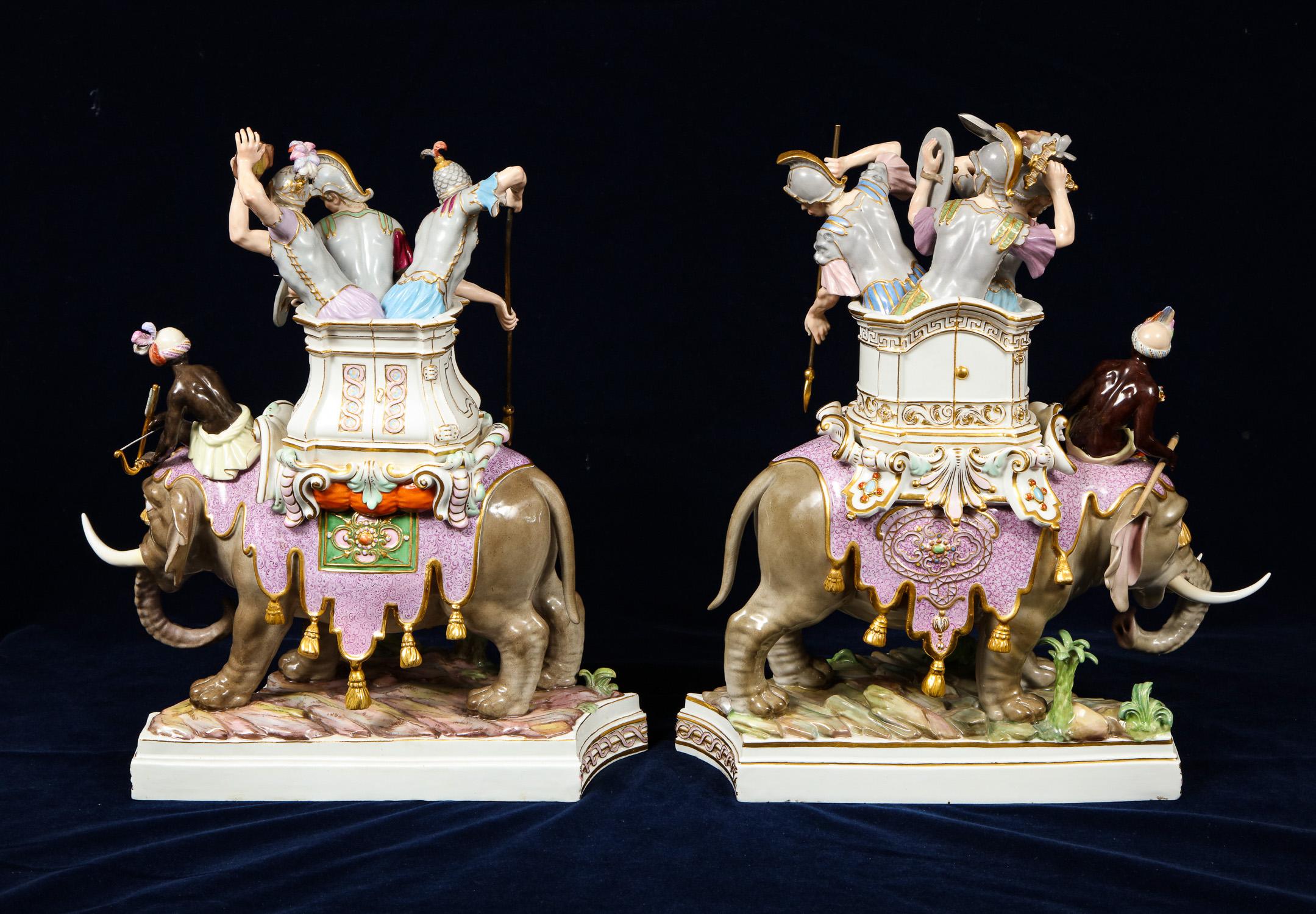 Important Pair of Meissen Porcelain Groups of Caparisoned Elephants and Soldiers 3