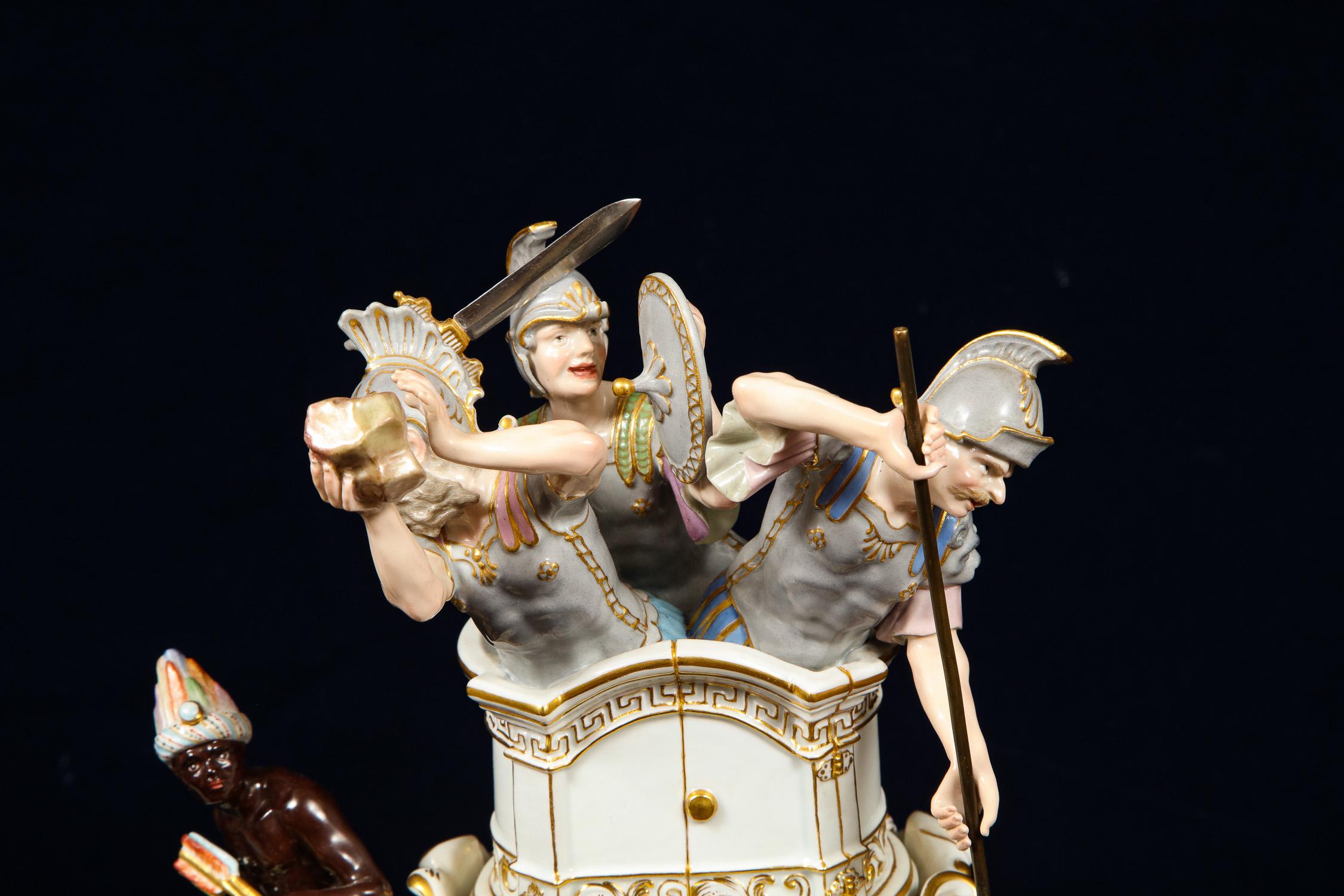 Late 19th Century Important Pair of Meissen Porcelain Groups of Caparisoned Elephants and Soldiers