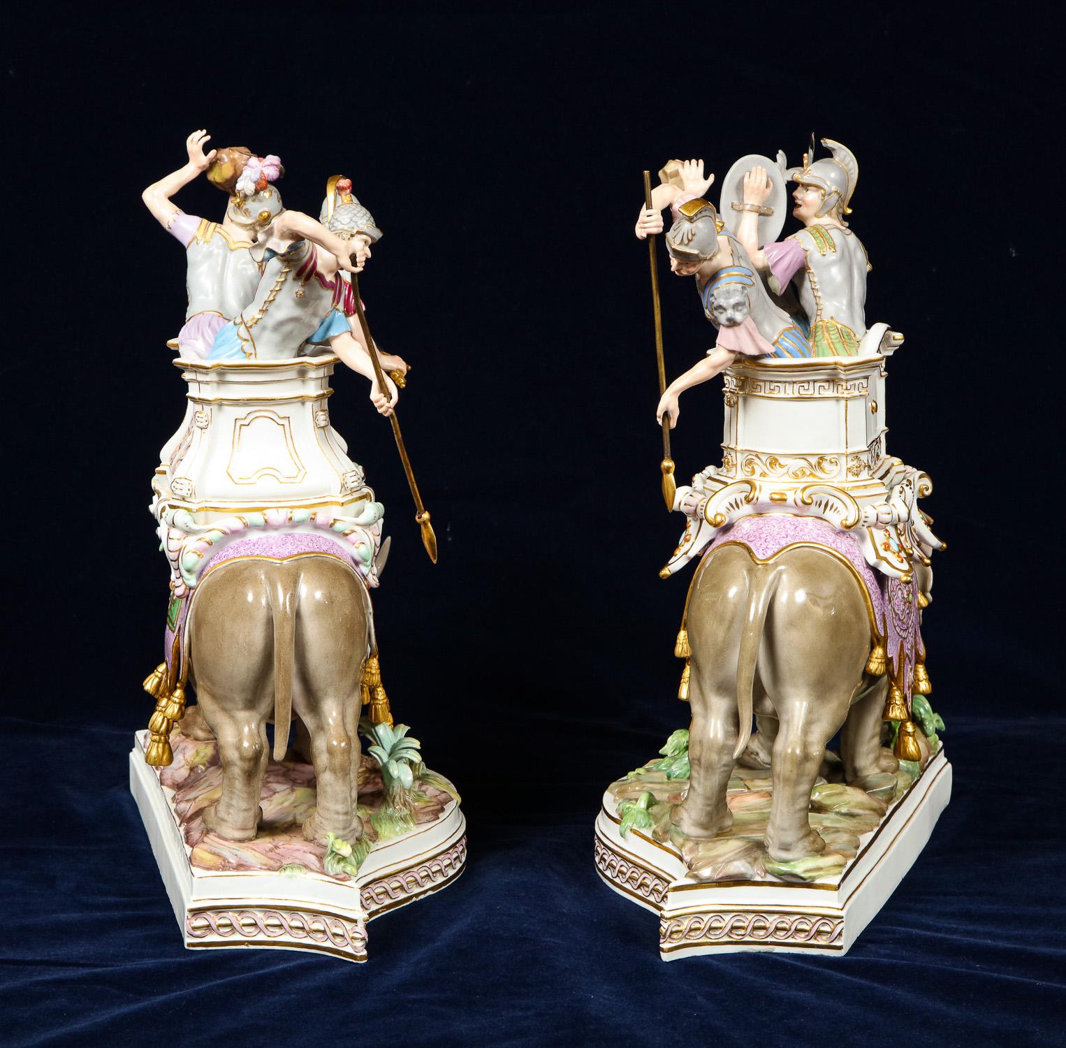 Important Pair of Meissen Porcelain Groups of Caparisoned Elephants and Soldiers 2