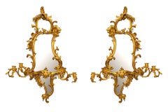 Pair of English George II Carved Giltwood Wall Mirrors / Girandoles
