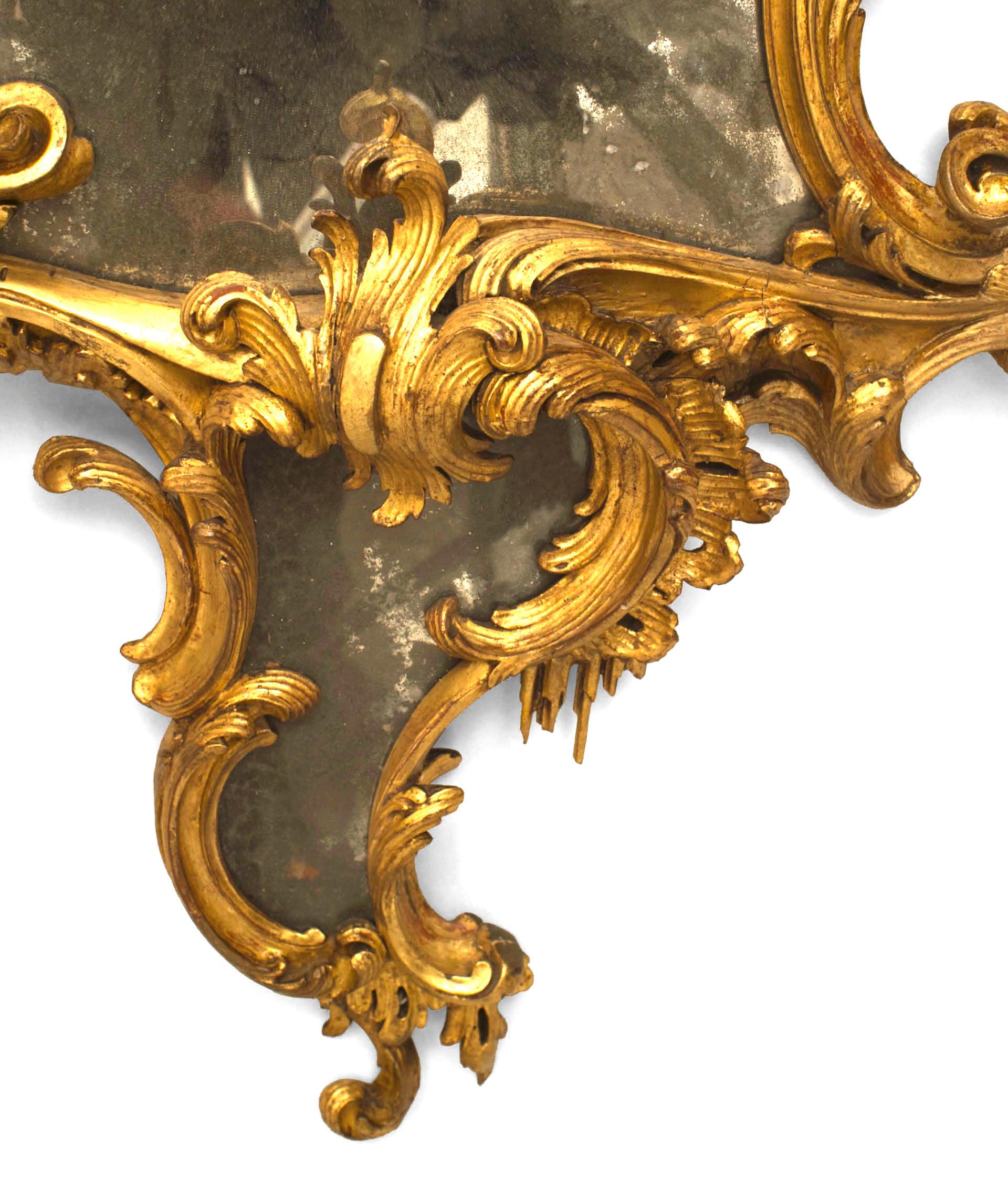 18th Century Pair of English George II Carved Giltwood Wall Mirrors / Girandoles For Sale