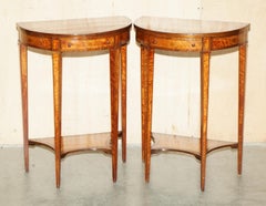 Pair of 19th Century Satinwood Demi-lune Console Tables in the Sheraton Style