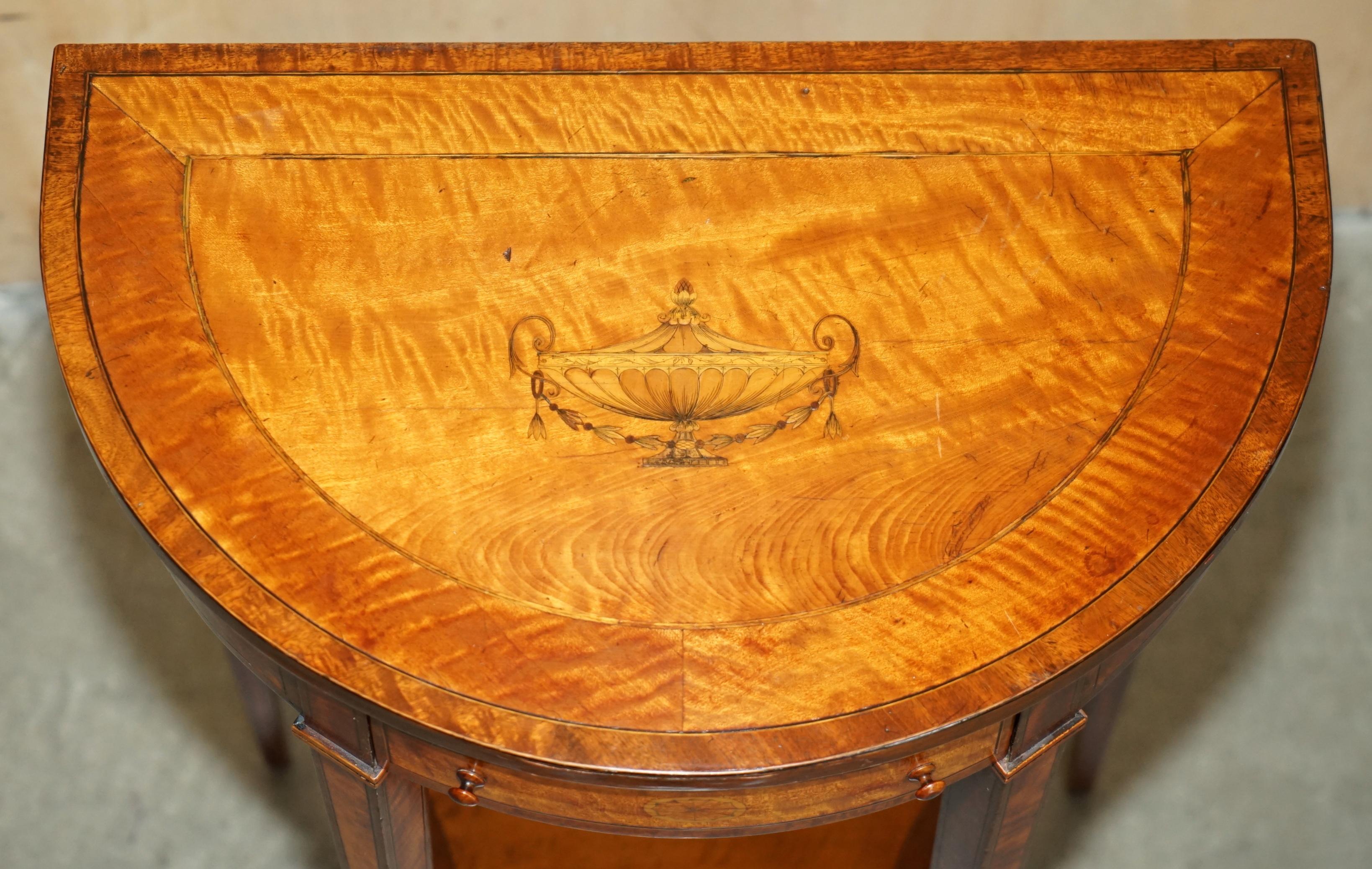 Hand-Crafted IMPORTANT PAIR OF MUSEUM QUALITY SHERATON SATINWOOD DEMI LUNE CONSOLE TABLEs For Sale