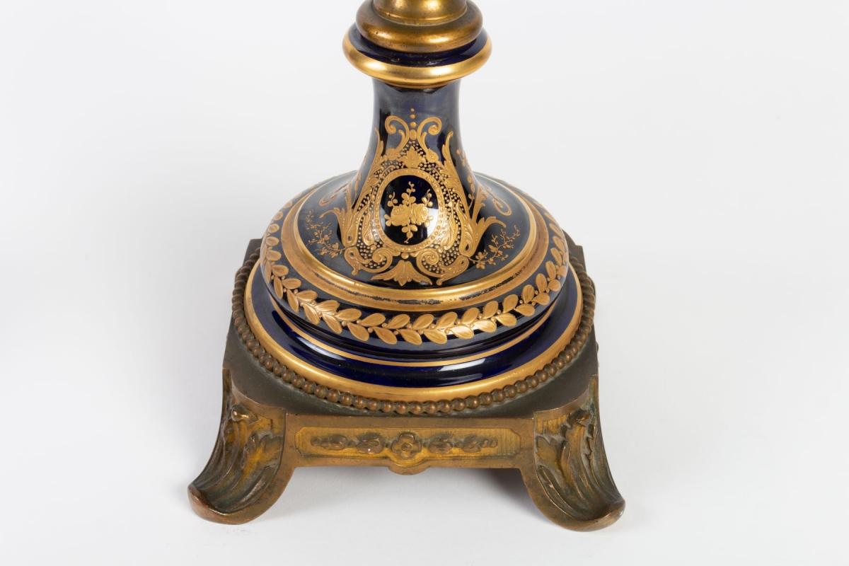 Porcelain Important Pair of Napoleon III Blue Sèvres Vases, 19th Century