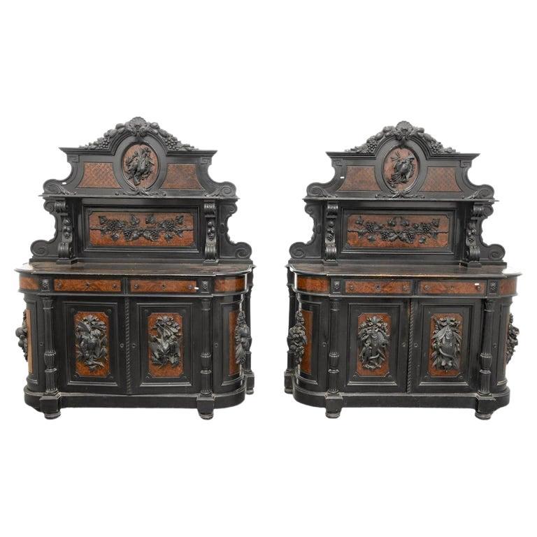 Important Pair of Napoleon III Dressers with Hunting Decor