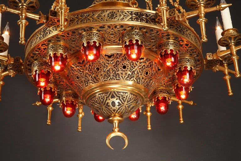 Important Pair of Gilded Bronze Oriental Style Chandeliers, France, Circa  1910 For Sale at 1stDibs