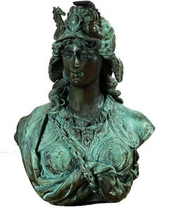 Important Pair Of Patinated Cast Bronze Busts of Bellona and Minerva
