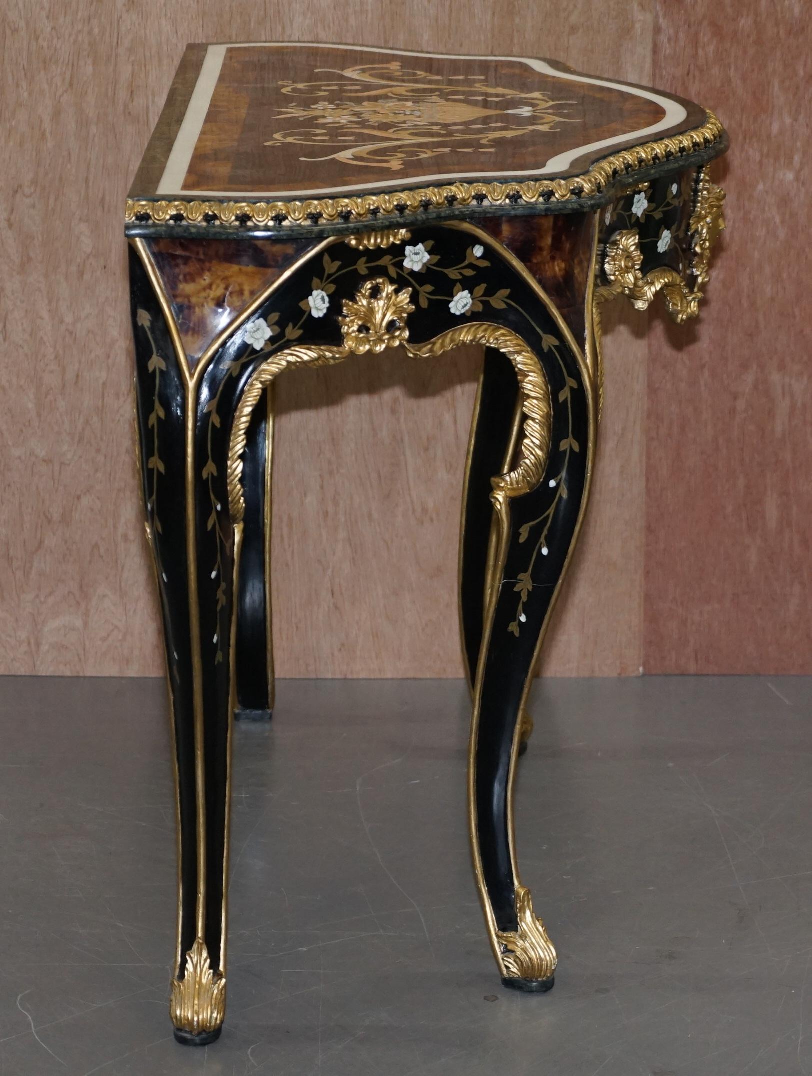 Important Pair of Pietra Dura Marble Demilune Console Tables Bronze Gilding 5